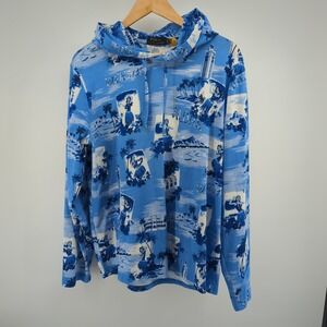Polo Ralph Lauren Men's Large Blue Multi Tropical Hawaiian Print Hooded T-Shirt